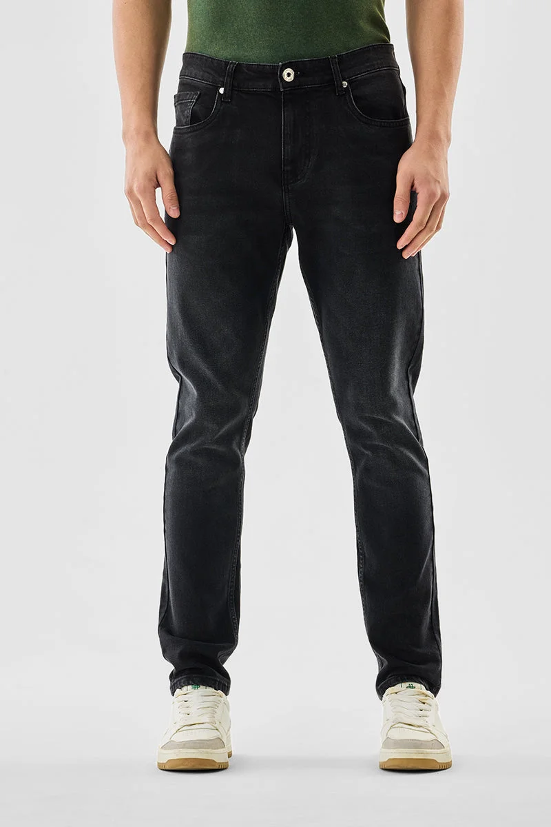 Snitch Black Tapered Slim Fit Jeans for Men | Best Price UAE